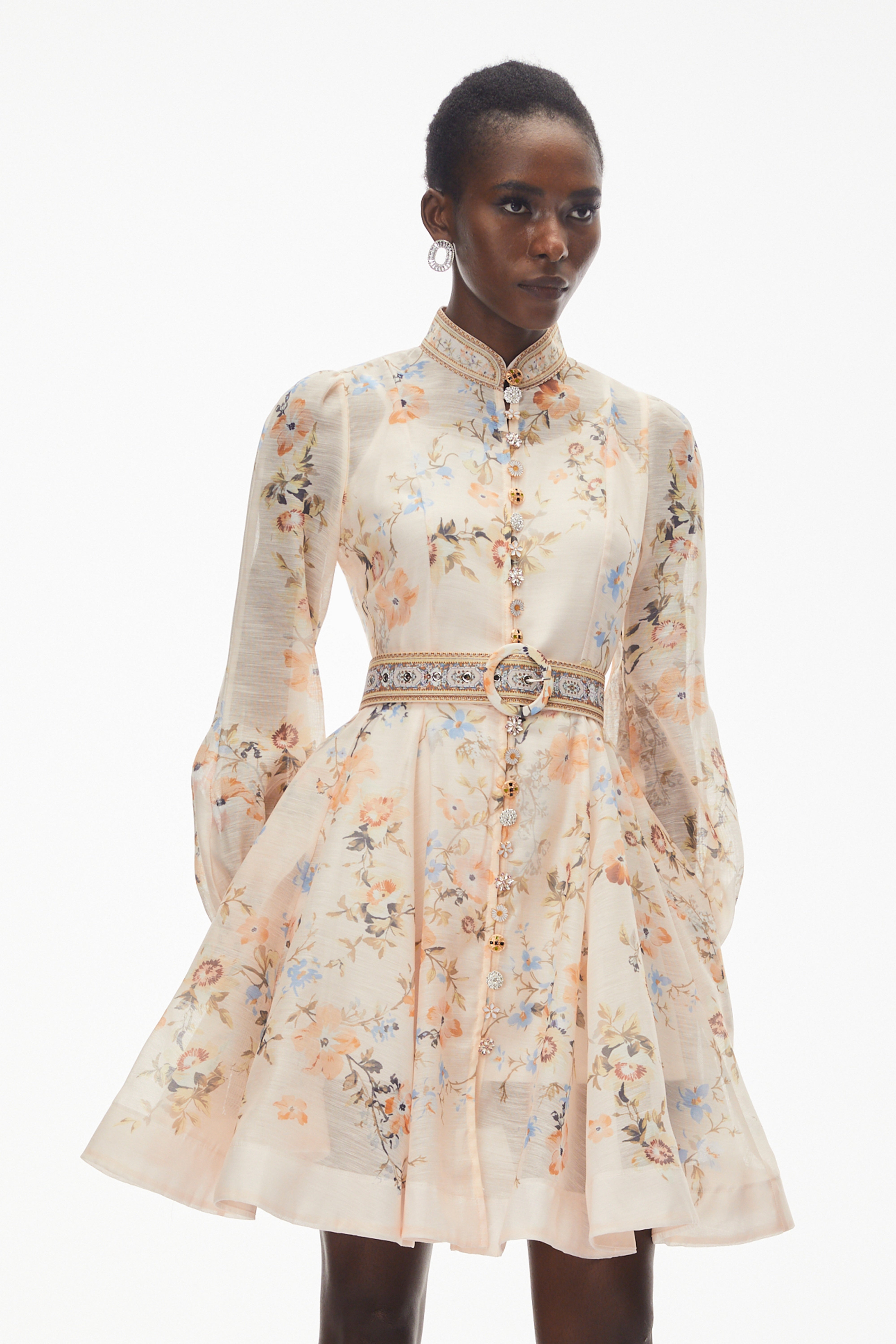 Jochebed Cream Floral Print Mini Dress
