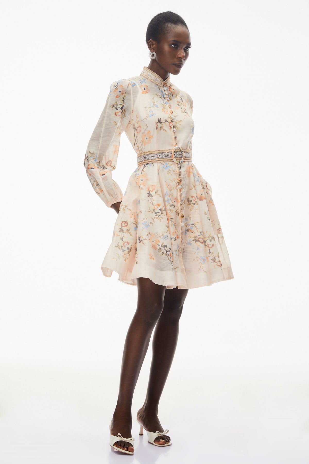 Jochebed Cream Floral Print Mini Dress