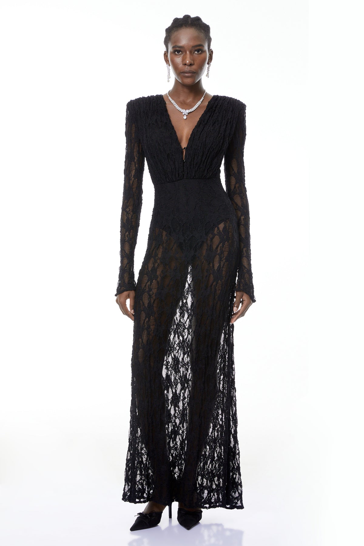 Johanna Black Semi-Sheer Lace Maxi Dress
