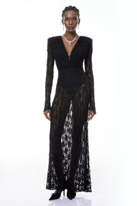 Johanna Black Semi-Sheer Lace Maxi Dress