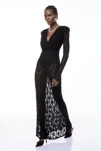 Johanna Black Semi-Sheer Lace Maxi Dress