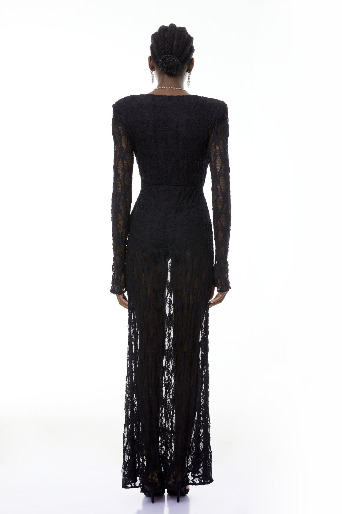 Johanna Black Semi-Sheer Lace Maxi Dress