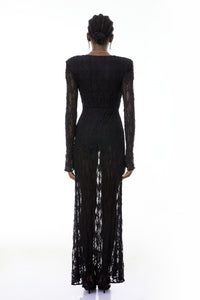 Johanna Black Semi-Sheer Lace Maxi Dress