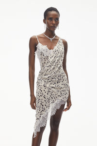 Jord White Polka Dot Mini Dress with Lace Panels