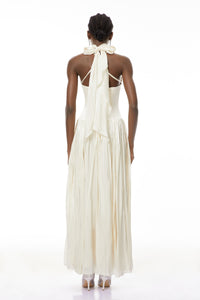 Jovita White Halterneck Pleated Maxi Dress
