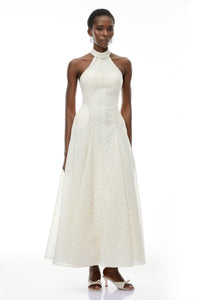 Juliet Cream White Halterneck Floral Lace Maxi Dress