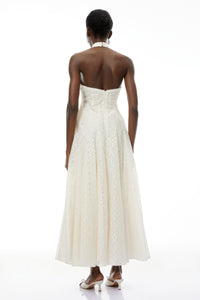 Juliet Cream White Halterneck Floral Lace Maxi Dress