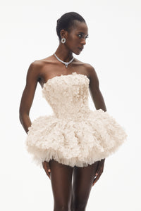 June Cream 3D Petal Puff Mini Dress