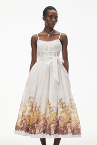 Juturna White Floral Print Wrap Midi Dress