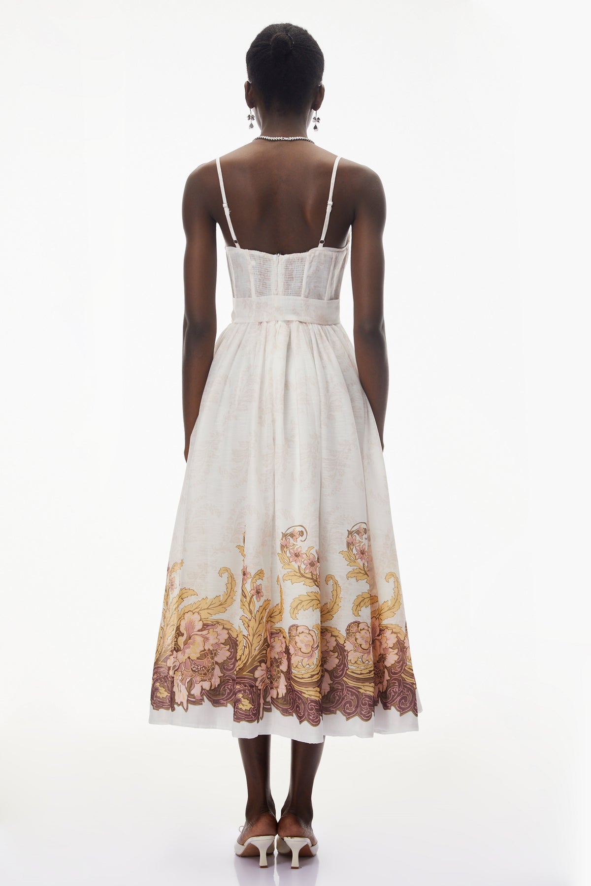 Juturna White Floral Print Wrap Midi Dress