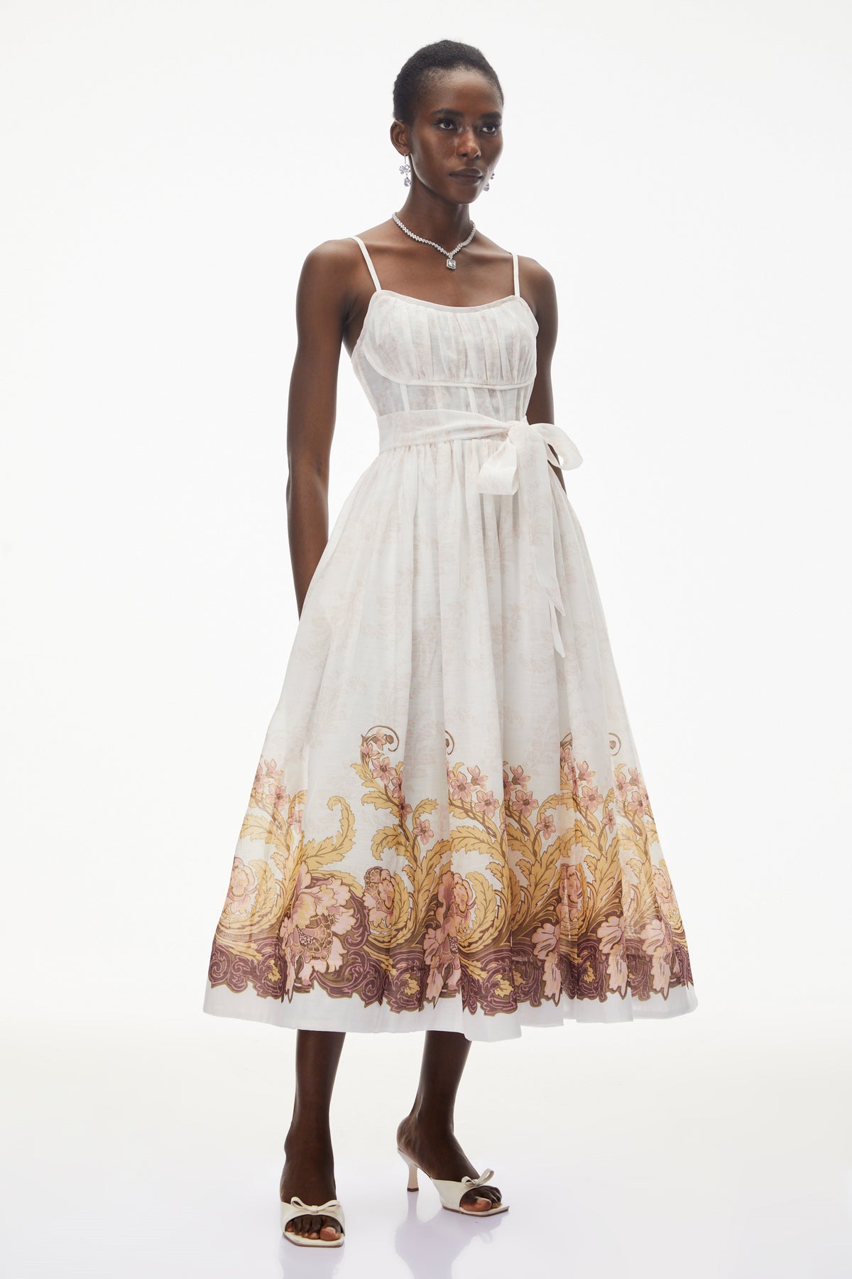 Juturna White Floral Print Wrap Midi Dress