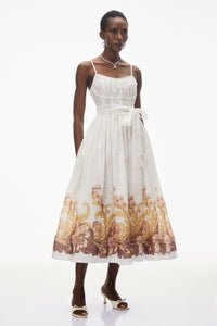 Juturna White Floral Print Wrap Midi Dress
