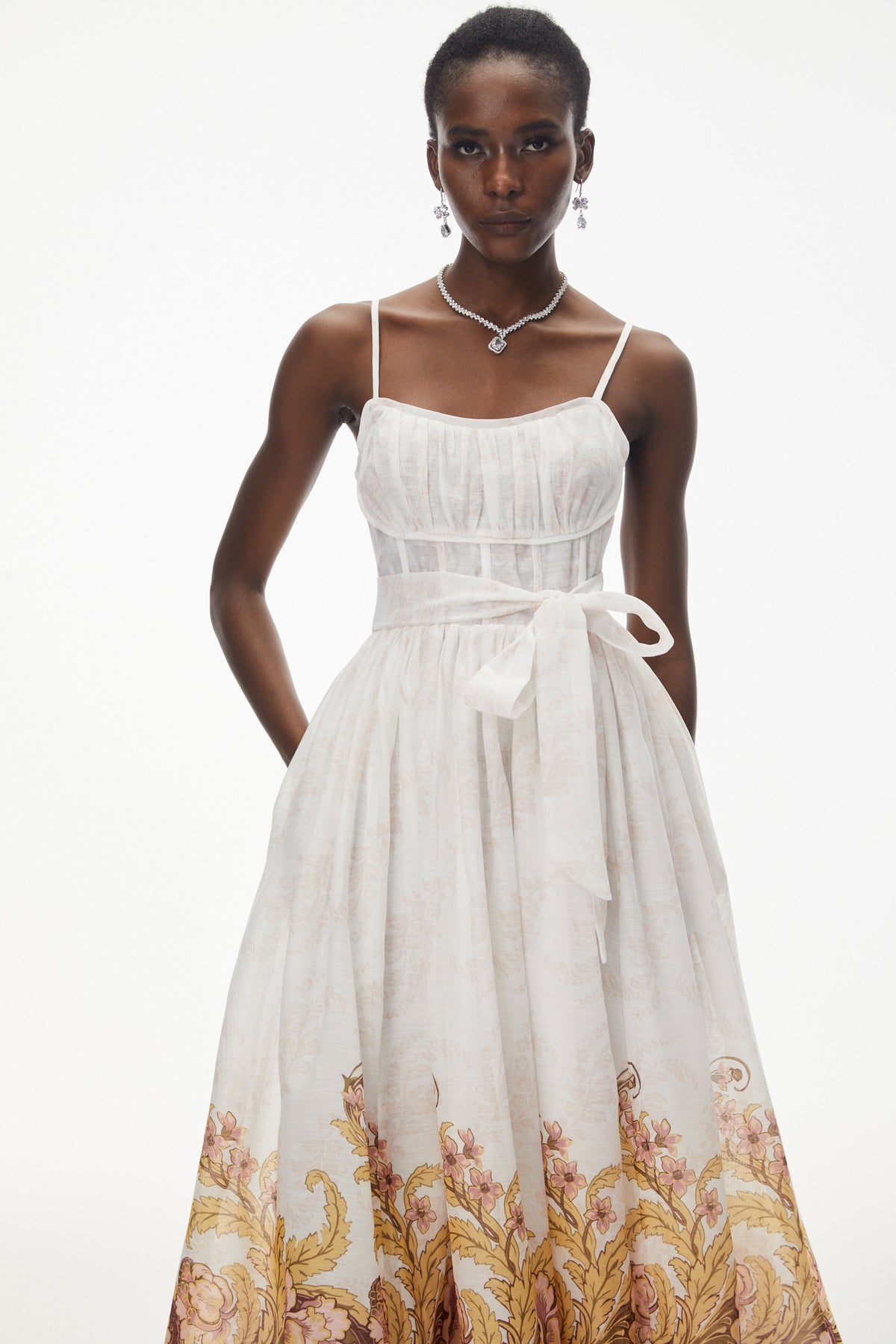 Juturna White Floral Print Wrap Midi Dress