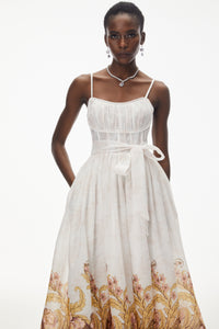 Juturna White Floral Print Wrap Midi Dress