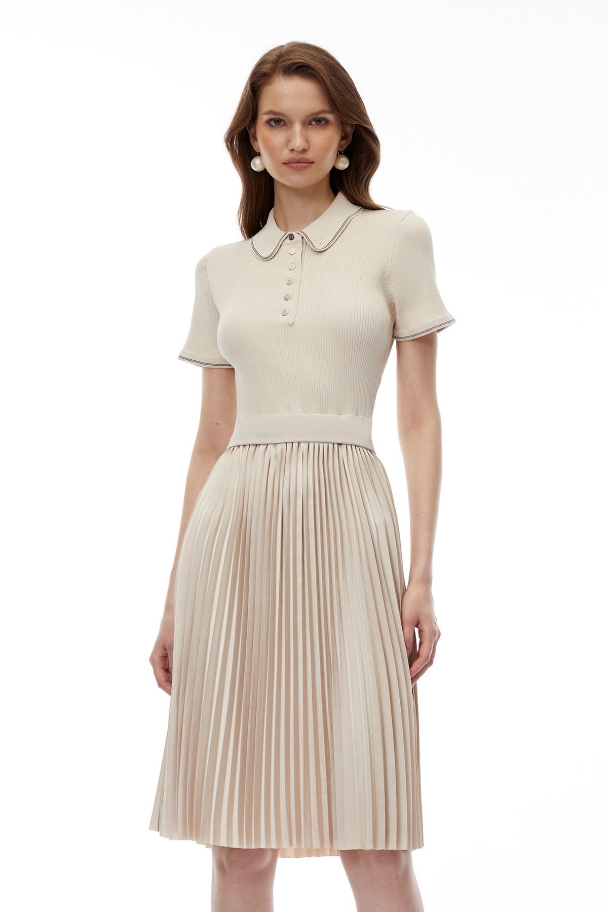 Kalypso Cream Stretch Knit Midi Dress