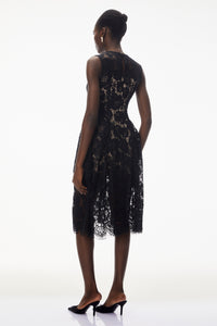 Katherine Black Sleeveless Floral Lace Midi Dress
