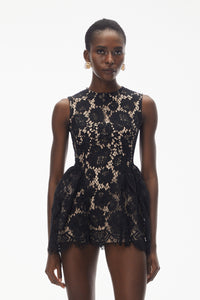 Katherine Black Sleeveless Floral Lace Mini Dress
