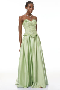 Kathrin Green Embellished Satin Panel Maxi Dress