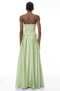 Kathrin Green Embellished Satin Panel Maxi Dress