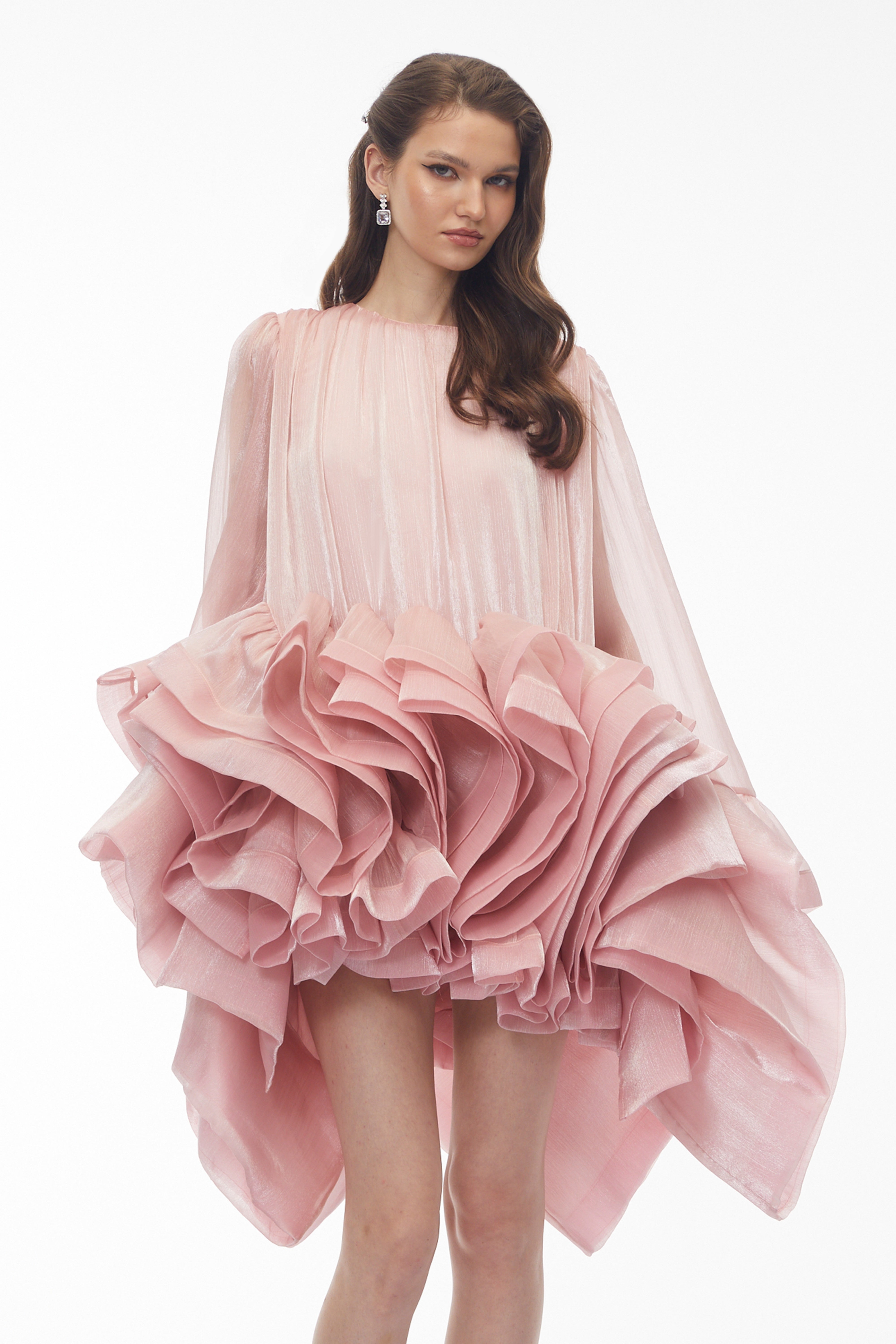 Kátia Blush Pink Tiered Ruffled Mini Dress