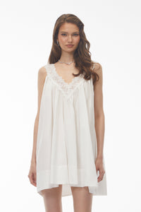 Kátia White Ruched Mini Dress with Lace Trim