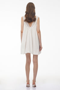 Kátia White Ruched Mini Dress with Lace Trim