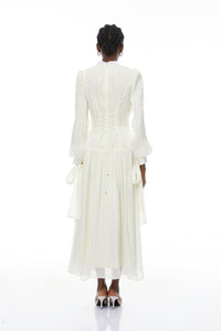 Katrín White Glossy Gathered Maxi Dress