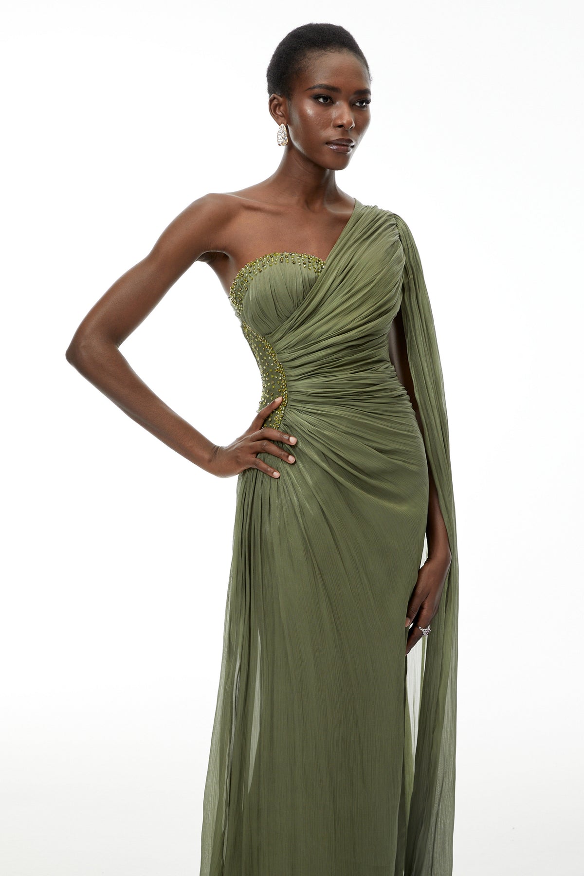 Katrin Green One Shoulder Ruched Maxi Dress