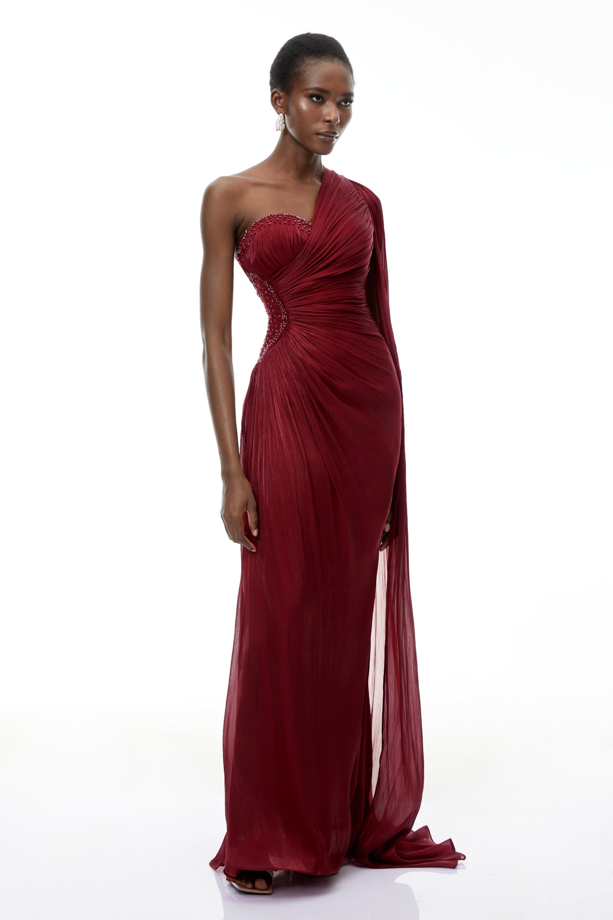 Katrin Red One Shoulder Ruched Maxi Dress