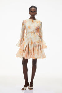 Keren Peach Floral Print Midi Dress