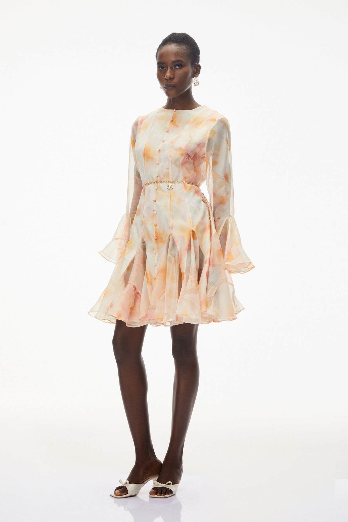 Keren Peach Floral Print Midi Dress