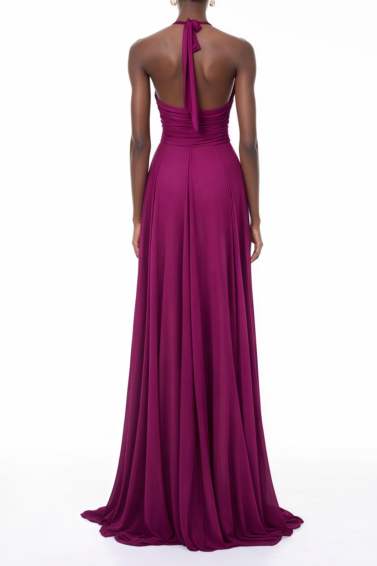 Kerstin Purple Train Design Ruched Maxi Dress