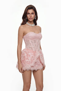 Apolline Pink Floral Embroidered Mini Dress
