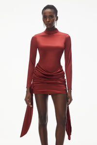 Klavdiya Red Backless Ruched Satin Mini Dress