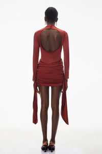 Klavdiya Red Backless Ruched Satin Mini Dress