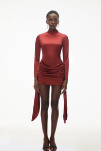 Klavdiya Red Backless Ruched Satin Mini Dress