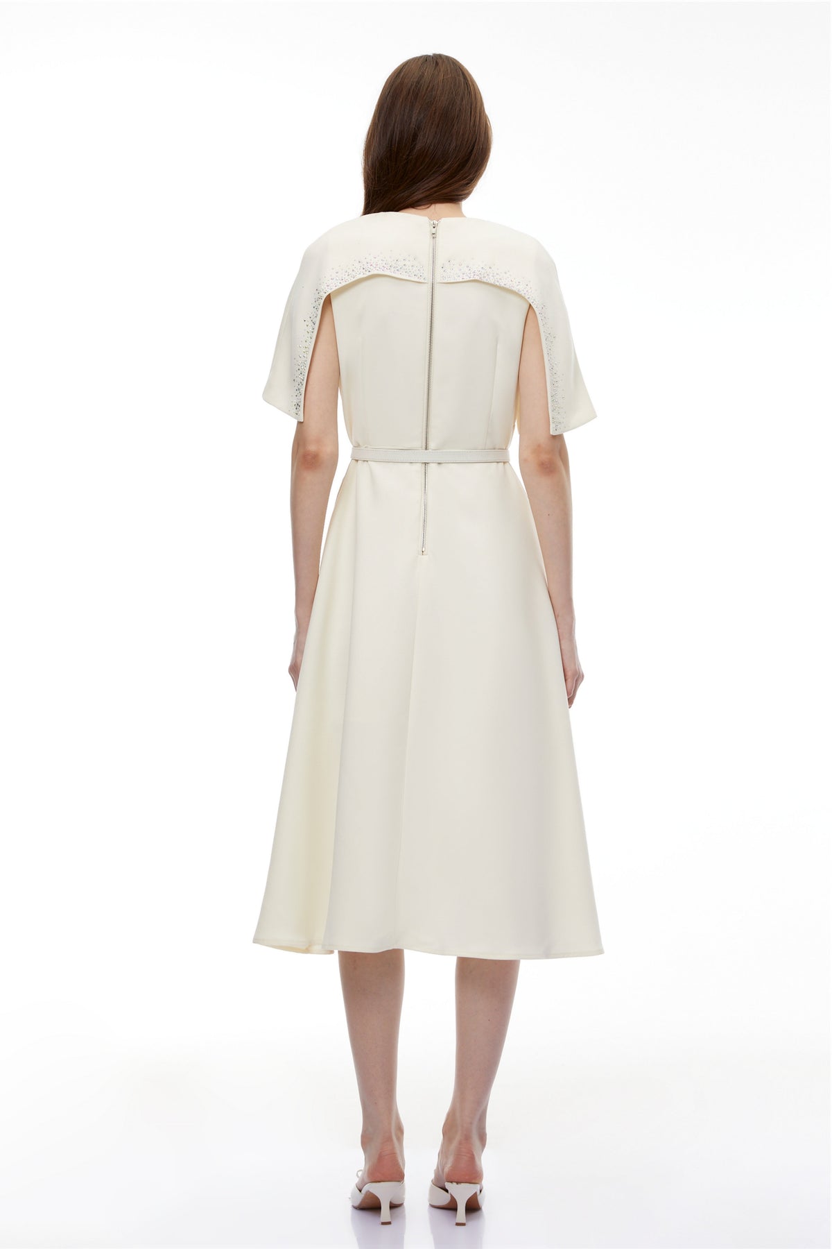 Kore Champagne Cape Midi Dress with Belt