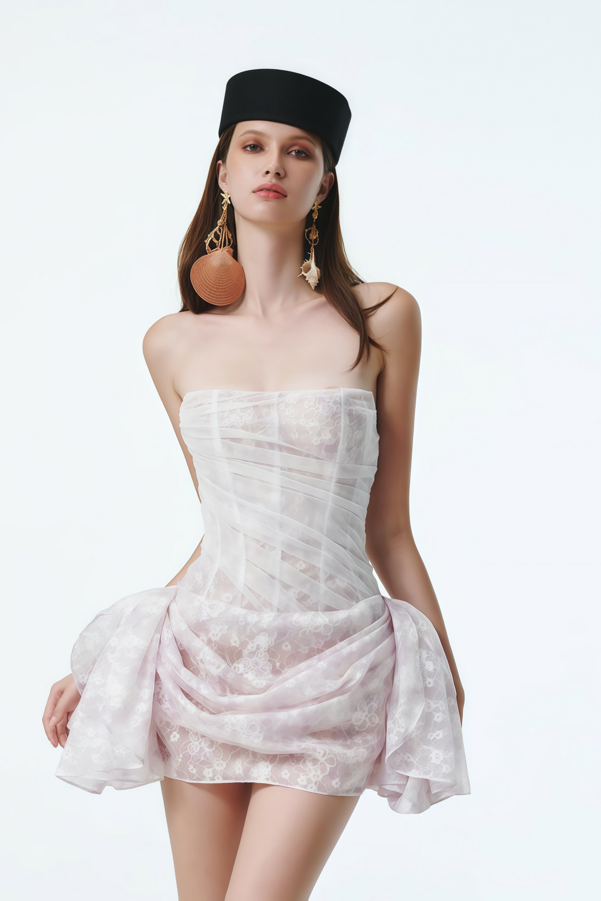 Krasava White Floral Lace Ruched Mini Dress