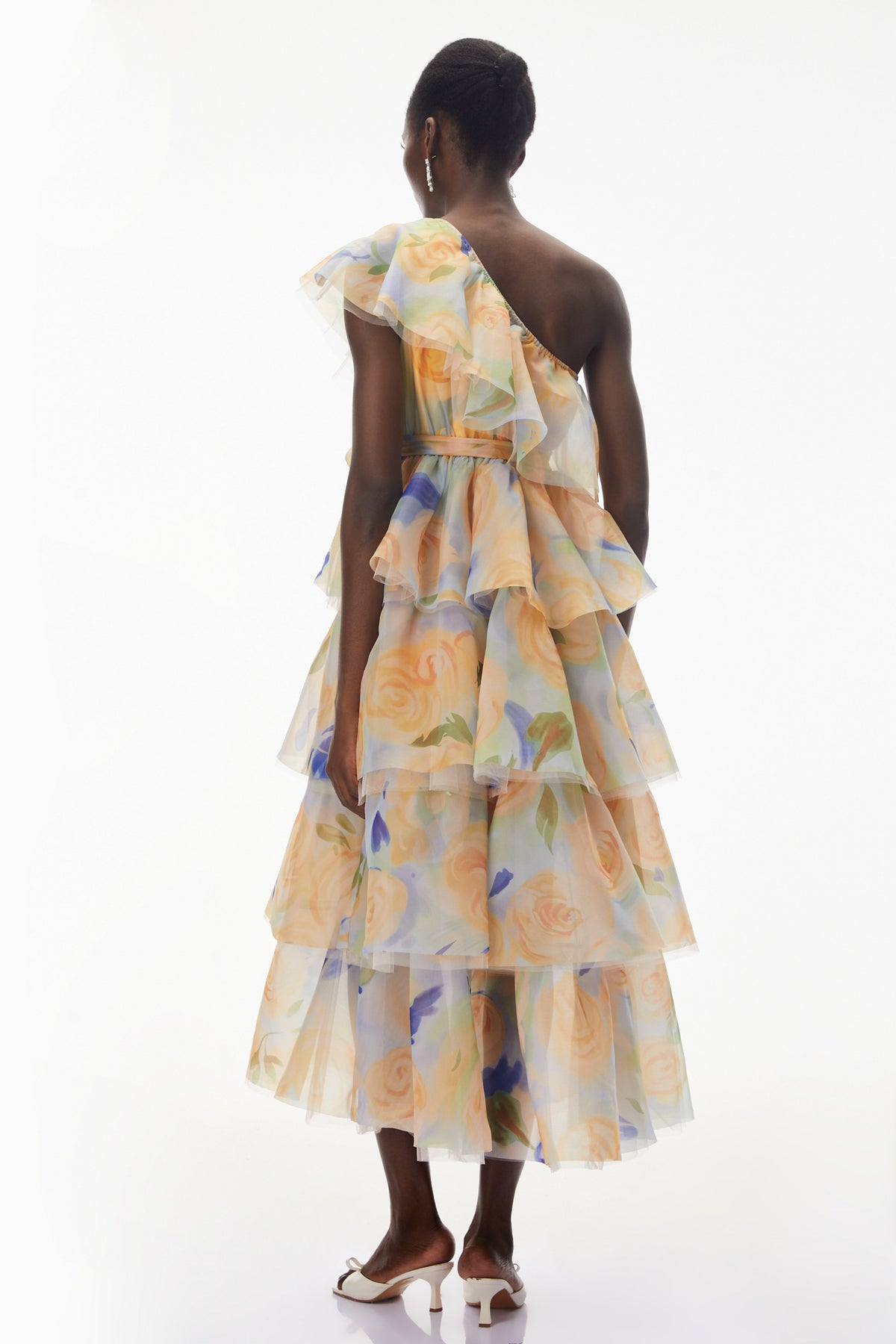 Kulthum Yellow One Shoulder Floral Print Maxi Dress