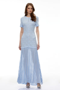 Laleh Blue Embellished Pleated Maxi Dress