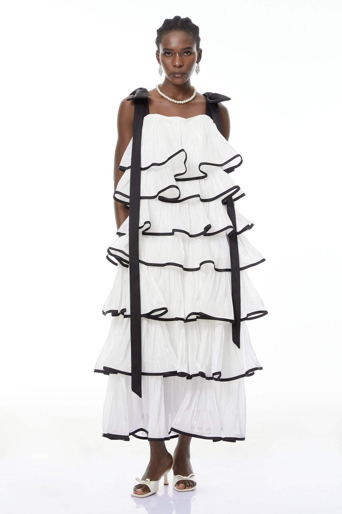 Larissa White Ruffled Maxi Dress with Bows