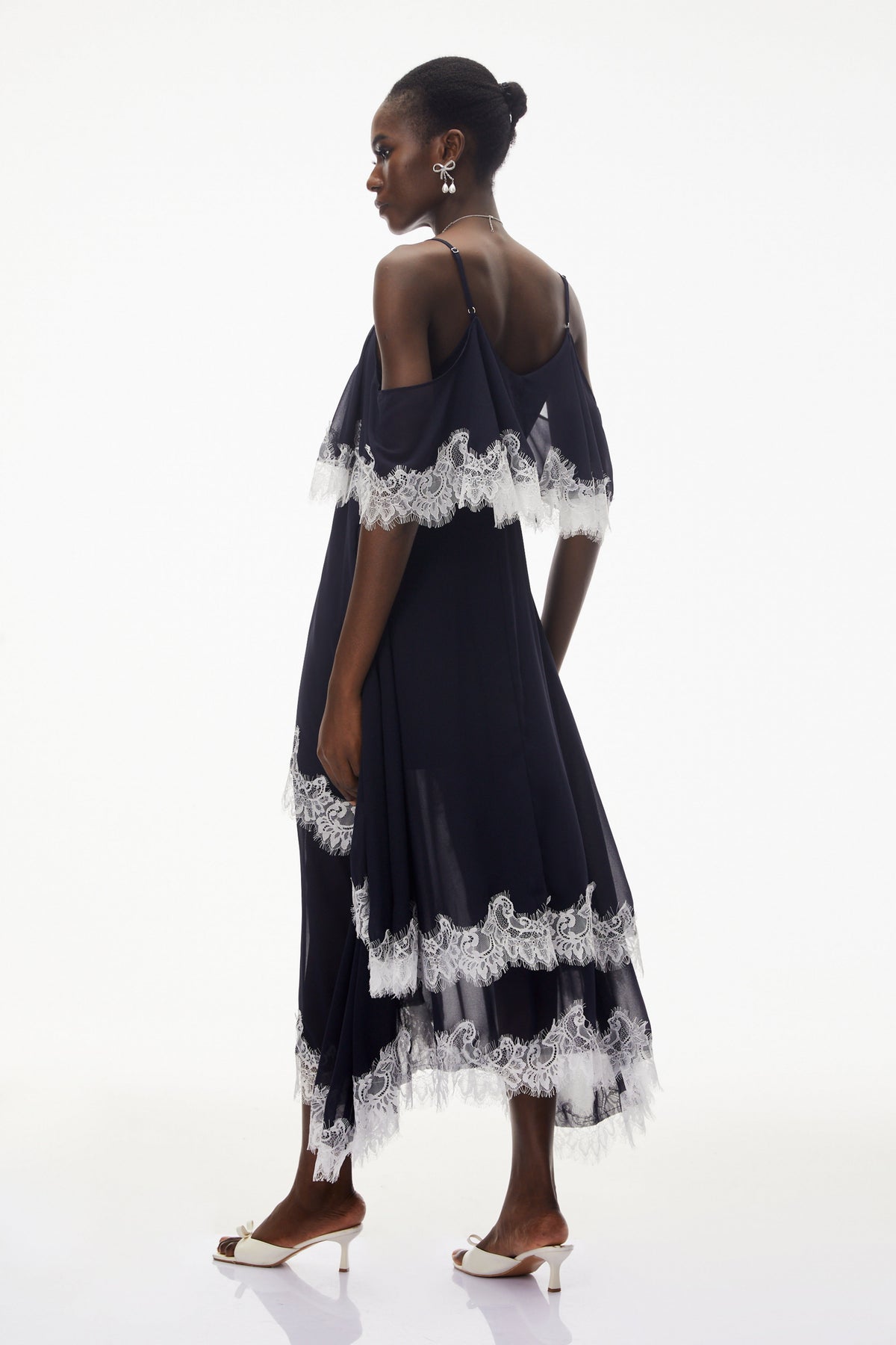 Larysa Navy Tiered Maxi Dress with Lace Trim