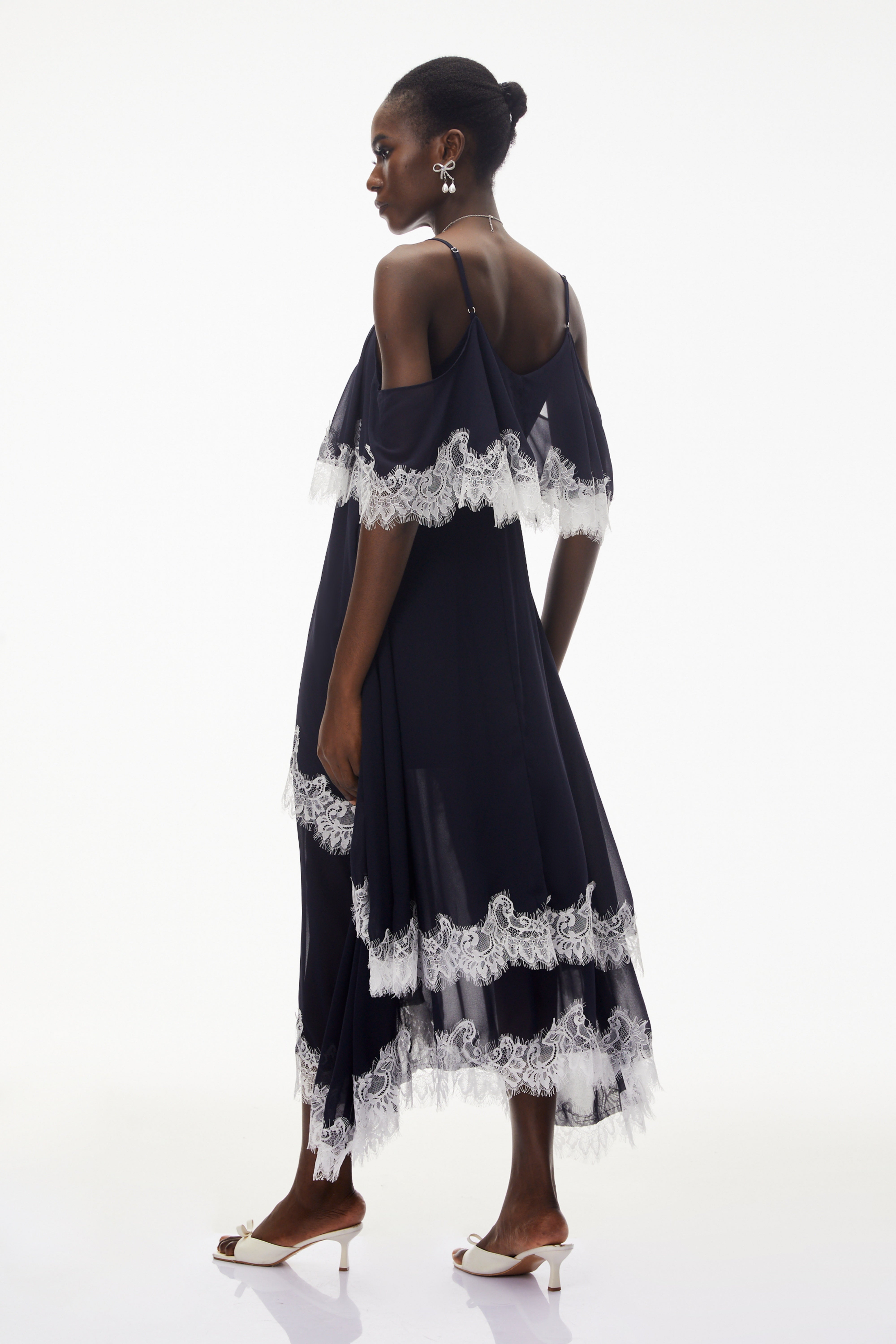 Larysa Navy Tiered Maxi Dress with Lace Trim