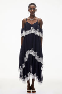 Larysa Navy Tiered Maxi Dress with Lace Trim