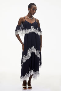 Larysa Navy Tiered Maxi Dress with Lace Trim