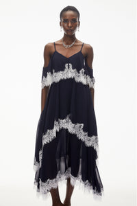 Larysa Navy Tiered Maxi Dress with Lace Trim