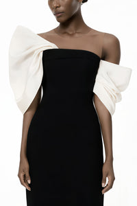 Leire Black Midi Dress with Asymmetrical Bow Detail