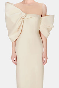 Leire Cream Midi Dress with Asymmetrical Bow Detail