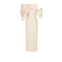 Leire Cream Midi Dress with Asymmetrical Bow Detail