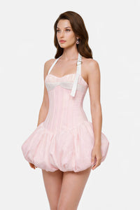 Leire Pink Color Block Halterneck Mini Dress